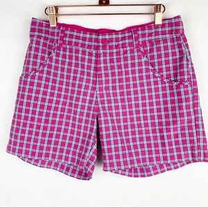 Columbia Omni-Shade Shorts Flat Front Multicolor Plaid Pockets sz L